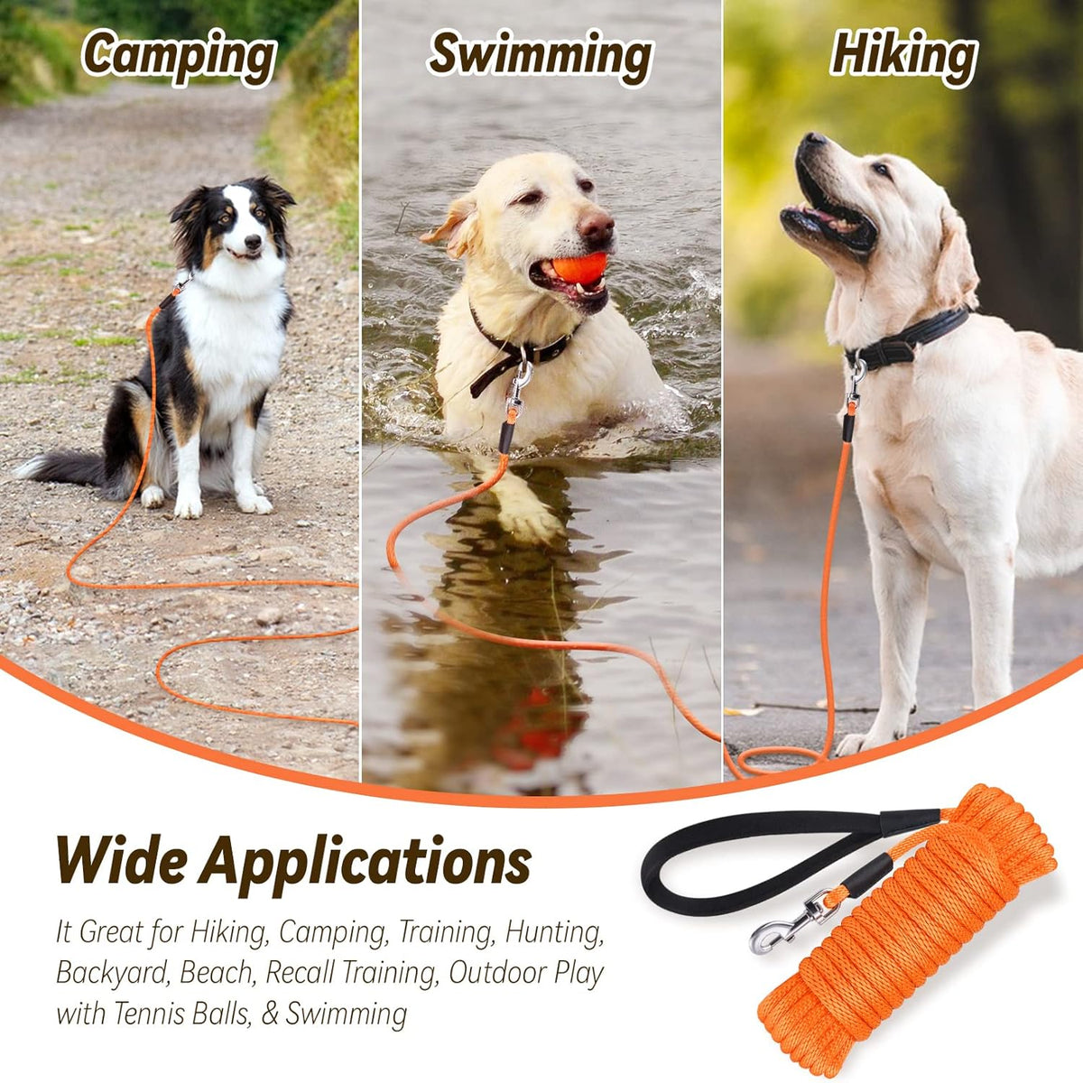 Check Cord Dog Leash Long Lead Obedience Recall Training Tracking Line 30Ft