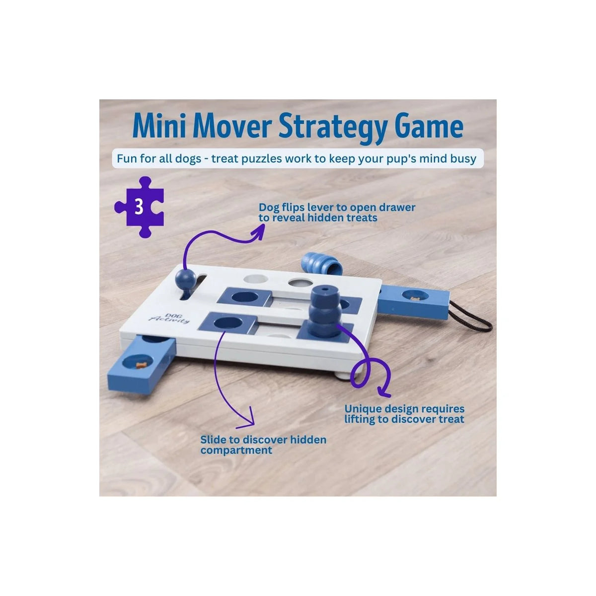Dog Activity Mini Mover Strategy Game, Level 2 Dog Puzzle Toy, Treat Dispenser
