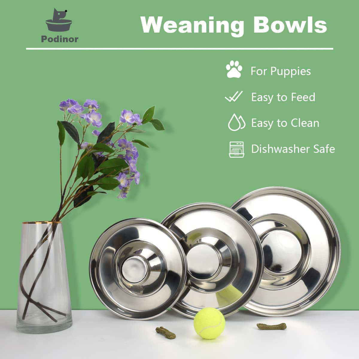 Stainless Steel Puppy Dog Bowls, Pets Puppies Feeding Food and Water Weaning Bowls Dishes Feeder, 11.8 Inch
