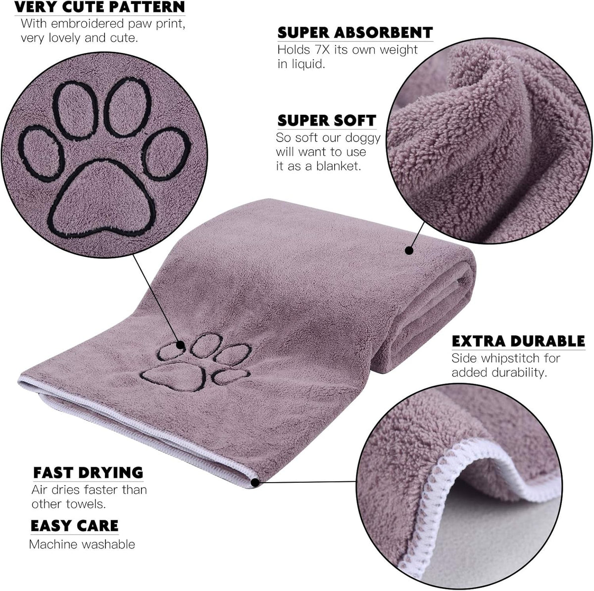 Dog Towels for Drying Dogs, Absorbent Microfiber Pet Bath Towel