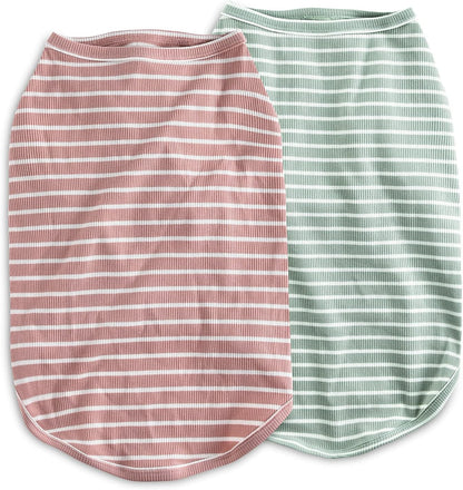 Dog Shirt Striped Lightweight Tank Top Stretchy - Pink & Green 5XL