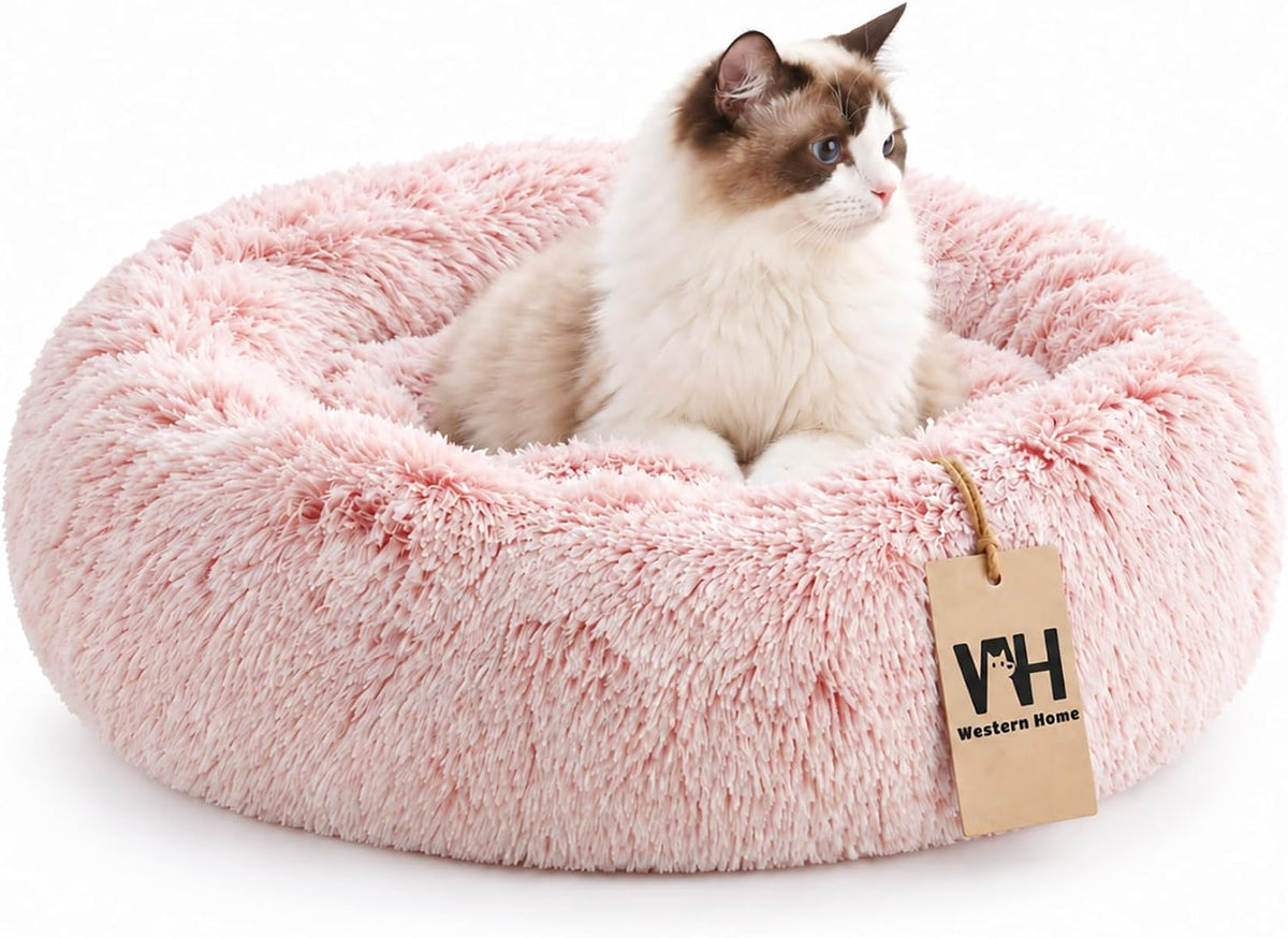 Western Home Calming Donut Cat Bed Small Dog Bed Washable,20" Pink