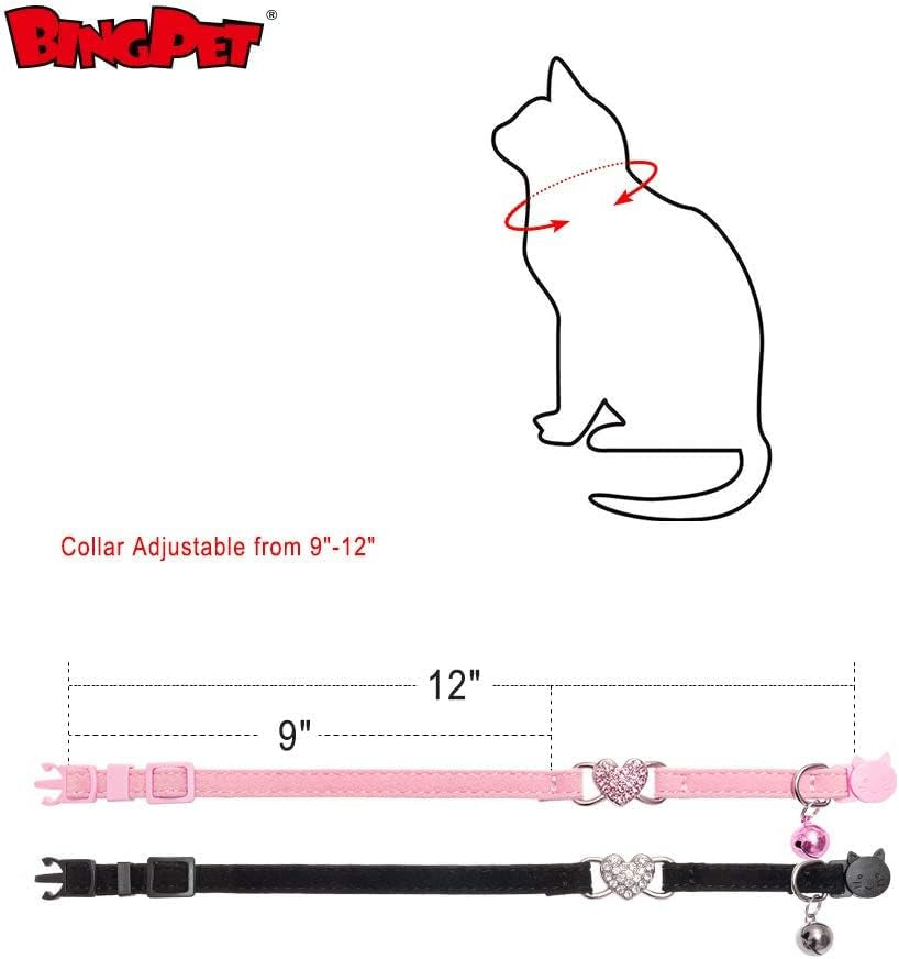Cat Collar Breakaway with Bell, Bling Kitten Collar,Pink&Black