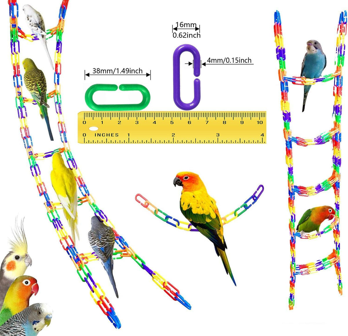 200Pcs Rainbow C-Clips Plastic Chain Links for Birds & Small Pets
