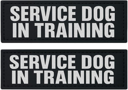 Reflective Service Dog in Training Patches with Hook Backing for Service Animal Vests /Harnesses Large (6 X 2) Inch