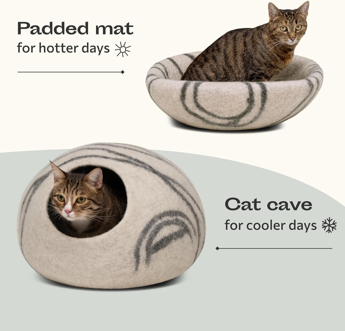 Cat Cave - Merino Wool Bed for Indoor Cats (Light Gray, Large)