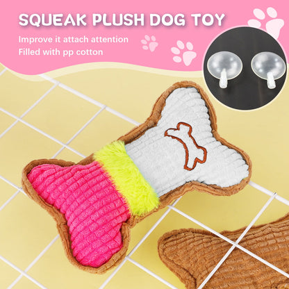 5 Pack Puppy Chew Toys for Teething Small Dogs, Pink Rubber Puppy Teething Toys Plush Squeaky Dog Toys for Cleaning Teeth Interactive Pet Doggy Bone Toys