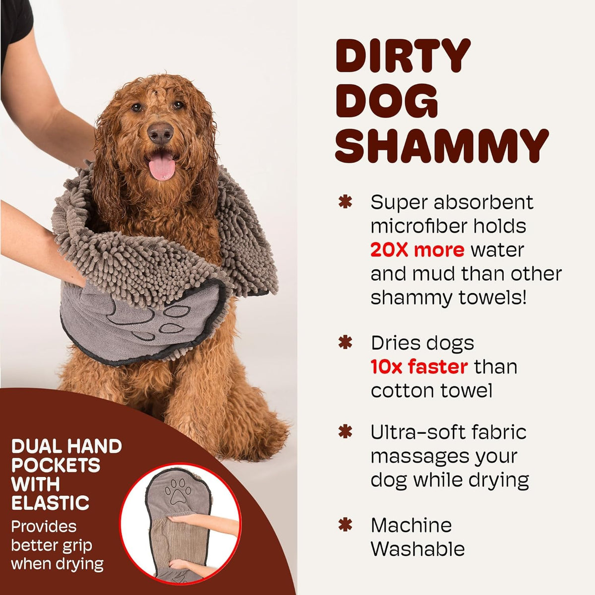 Dog Gone Smart the Dirty Dog Shammy - Grey, 31 × 13 Inches
