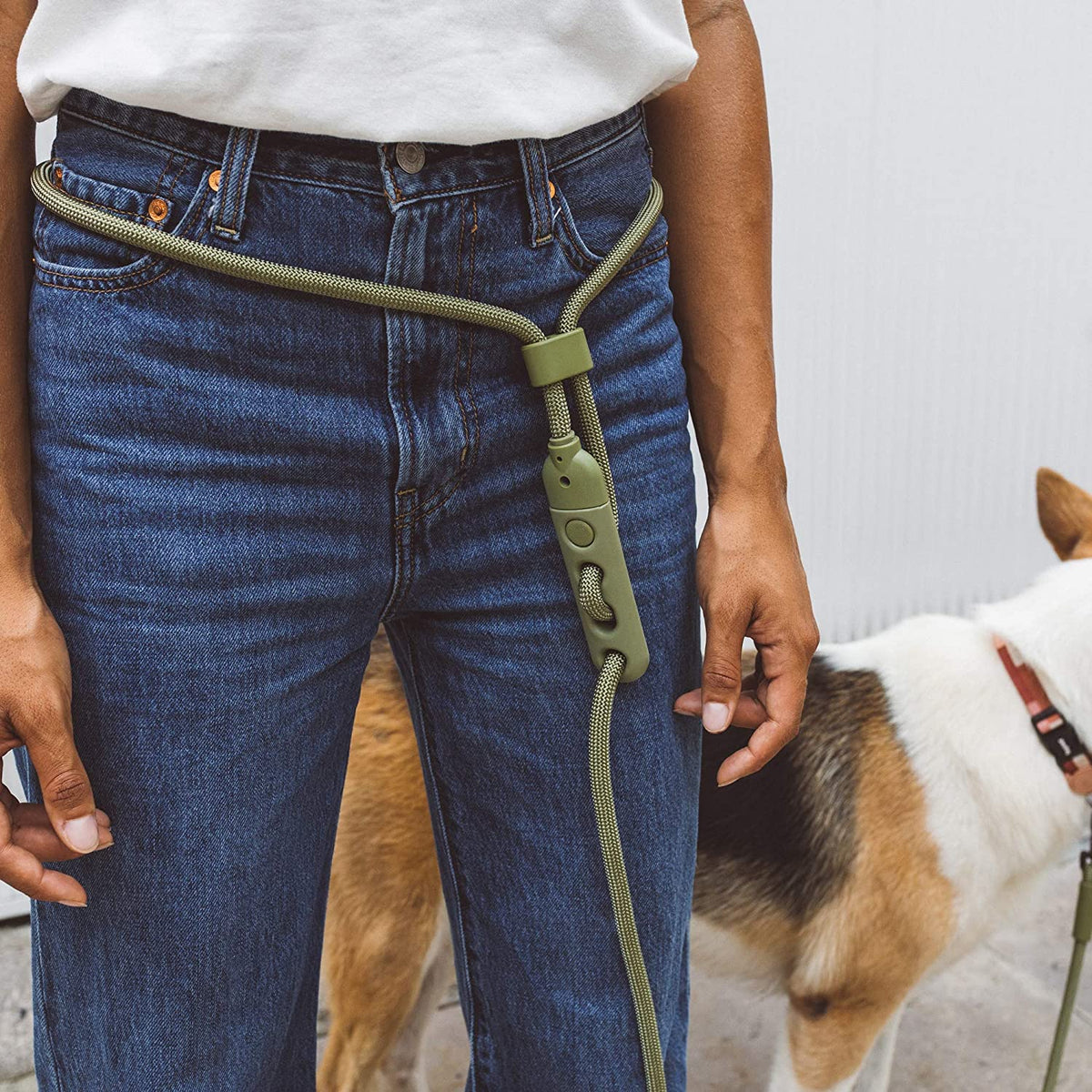 Army Green 4-In-1 Hands-Free Dog Leash – Adjustable for Crossbody, Waist, Long Leash, or Tether Use – Stylish, Lightweight, and Comfortable for Everyday Walks