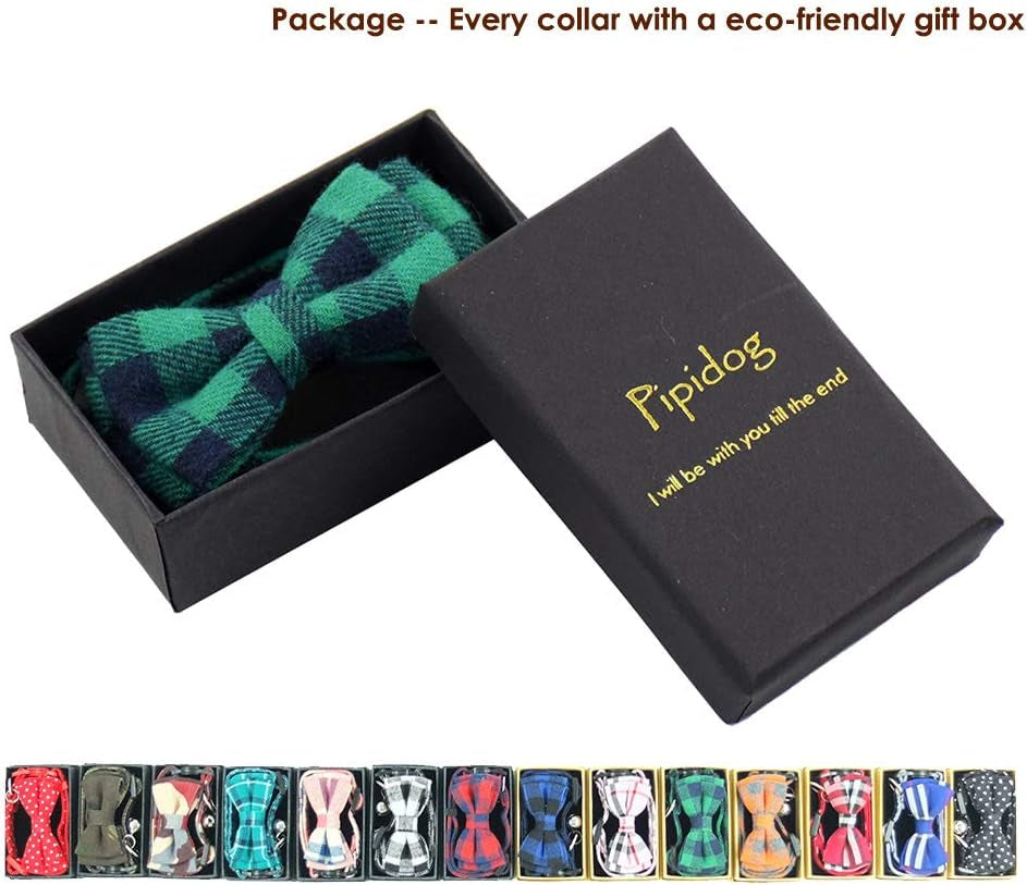 Cat Collar Breakaway with Bell and Bow Tie, Plaid Design Adjustable Safety Kitty Kitten Collars(6.8-10.8In) (Green Plaid)