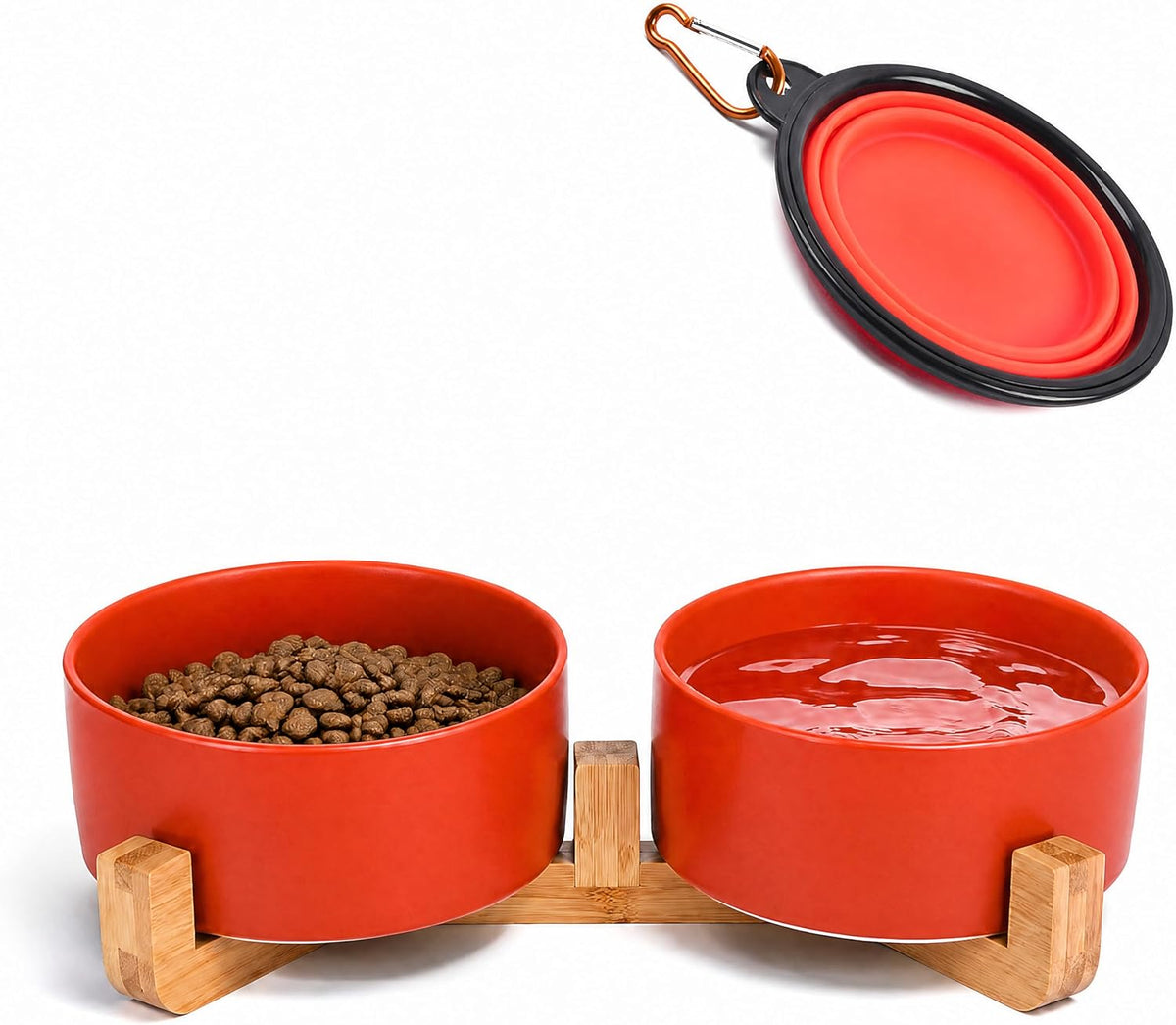 Ceramic Cat Dog Bowl Set with Stand,Pet Food and Water Dishes,Medium Dog Bowls anti -Slip Set of 2 Cat Dish Pet Food Bowls- Small Medium Size Pet (28OZ/6.1 In) Rust Red