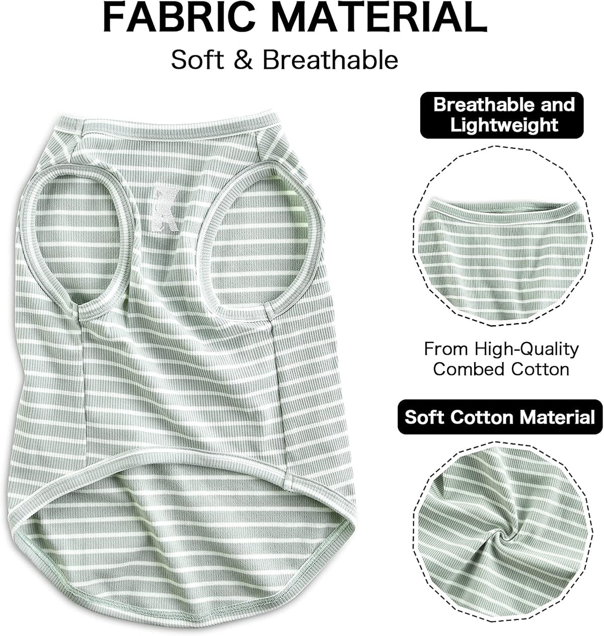 Dog Shirt Striped Lightweight Tank Top Stretchy - Pink & Green 5XL