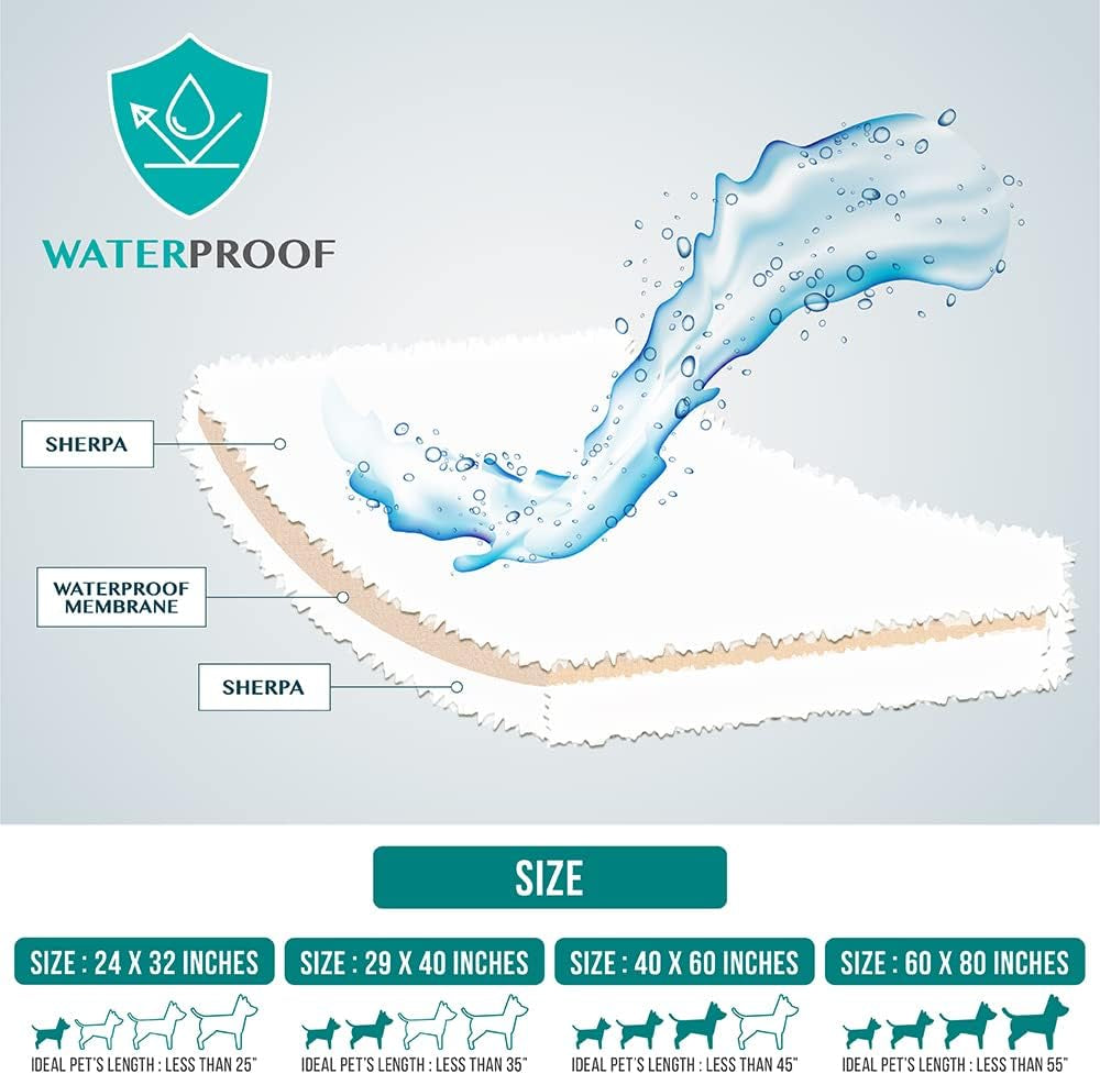 Fluffy Sherpa Waterproof Dog Blanket for Medium Pet Cat 29X40, Blue