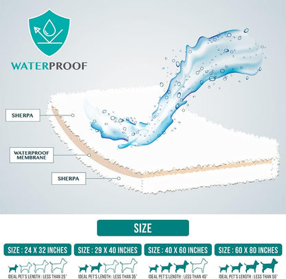 Fluffy Sherpa Waterproof Dog Blanket for Medium Pet Cat 29X40, Blue