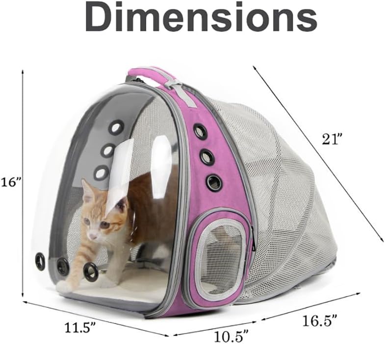 Back Extension Cat Travel Carrier Backpack (Pink, Clear Window)