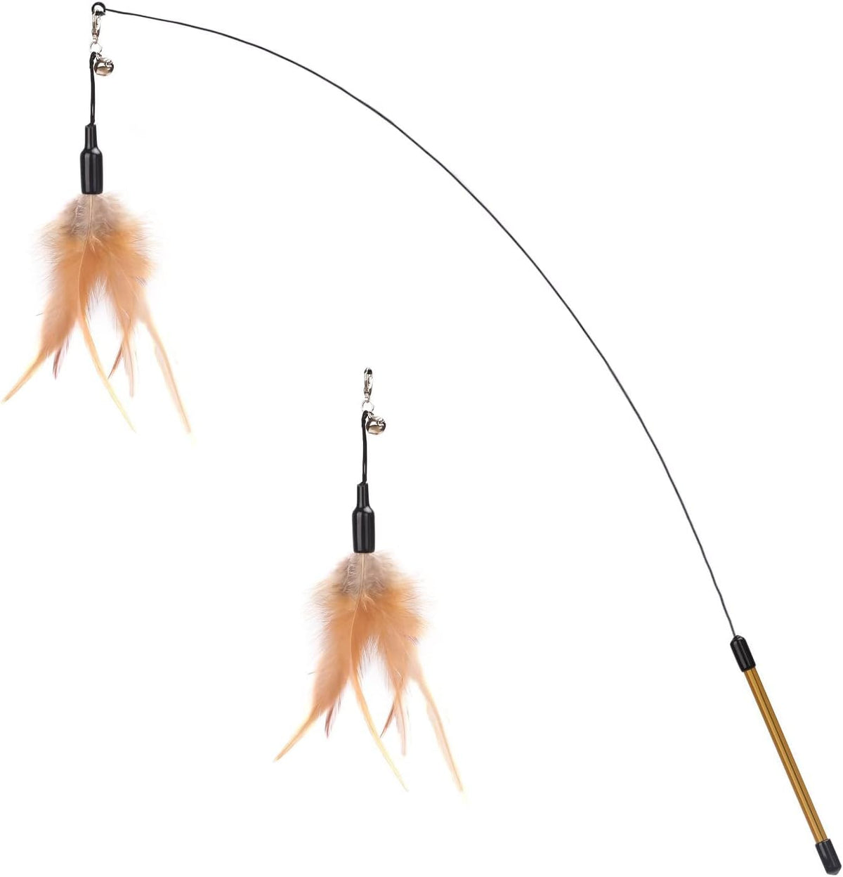 Cat Feather Wand Interactive Toy, 2 Feathers + 1 Wand with Bell