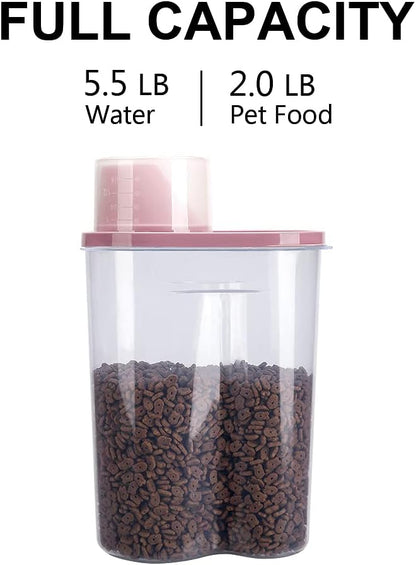 2 Pack 2Lb/2.5L Pet Food Storage Container with Measuring Cup for Small Dog, Cat, Waterproof-Bpa Free