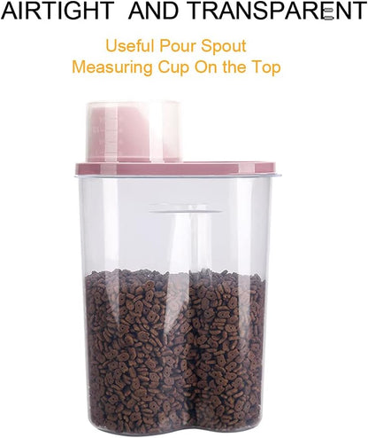 2 Pack 2Lb/2.5L Pet Food Storage Container with Measuring Cup for Small Dog, Cat, Waterproof-Bpa Free