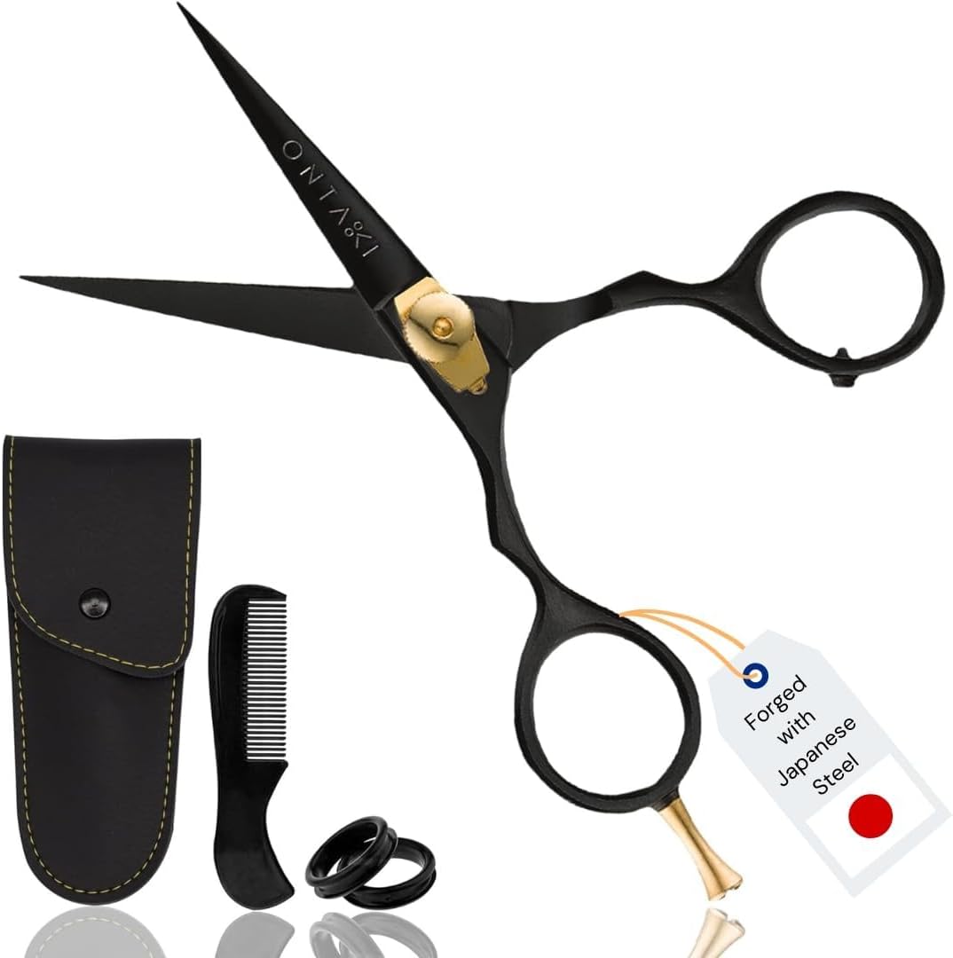 Beard & Mustache Scissors & Combs - 5.5" Japanese Steel, Black