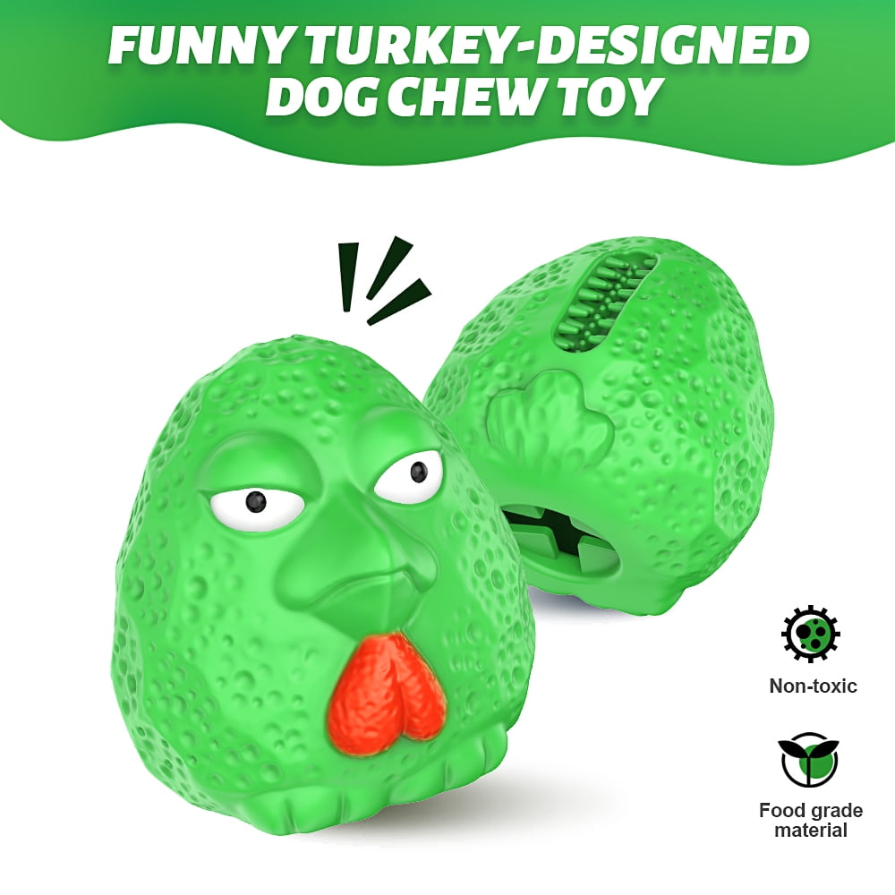 Rubber Dog Chew Toys,Treat Food Dispensing Dog Toys for Teeth Cleaning, Puzzle Interactive Dog Toys for Small Medium Large Dogs Green