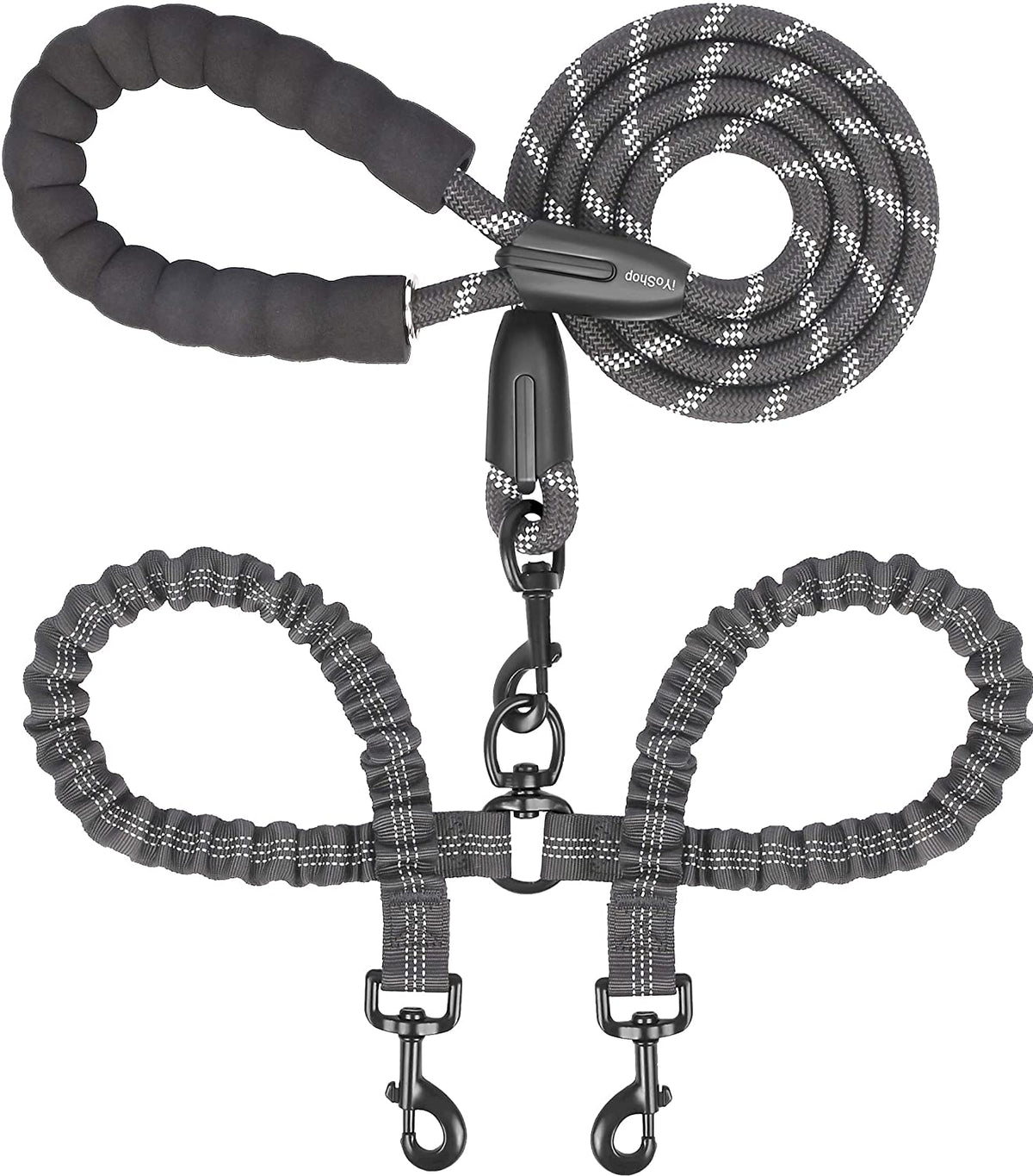 Double Dog Leash, 360° Swivel, No Tangle, Large, 25-150 Lbs, Black
