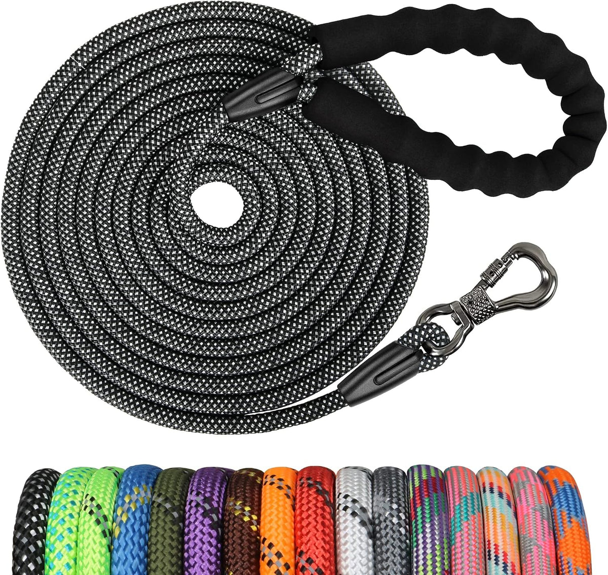 Long Dog Leash, 50FT Check Cord with Swivel Lockable Hook and Comfortable Padded Handle for Dog Leash for Small Medium and Large Dogs Walking Training Hiking Camping Playing
