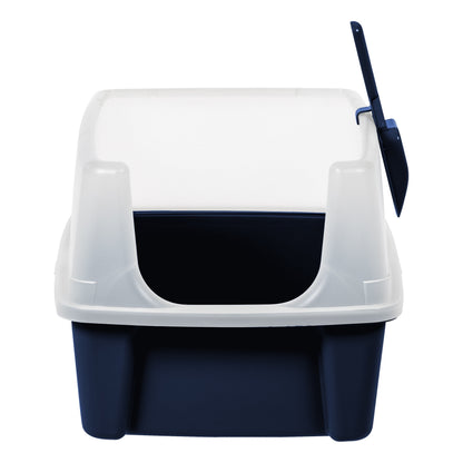 High-Sided Open-Top Cat Litter Box with Scoop in Navy