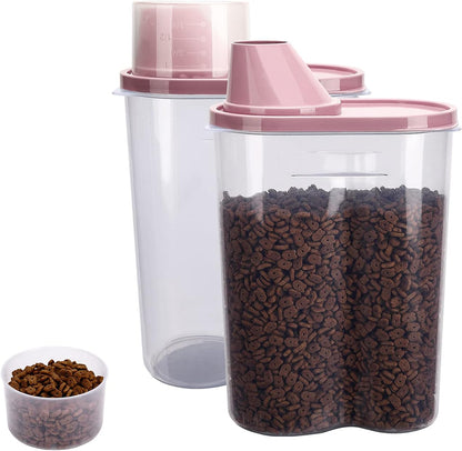 2 Pack 2Lb/2.5L Pet Food Storage Container with Measuring Cup for Small Dog, Cat, Waterproof-Bpa Free