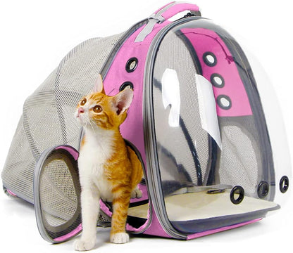 Back Extension Cat Travel Carrier Backpack (Pink, Clear Window)