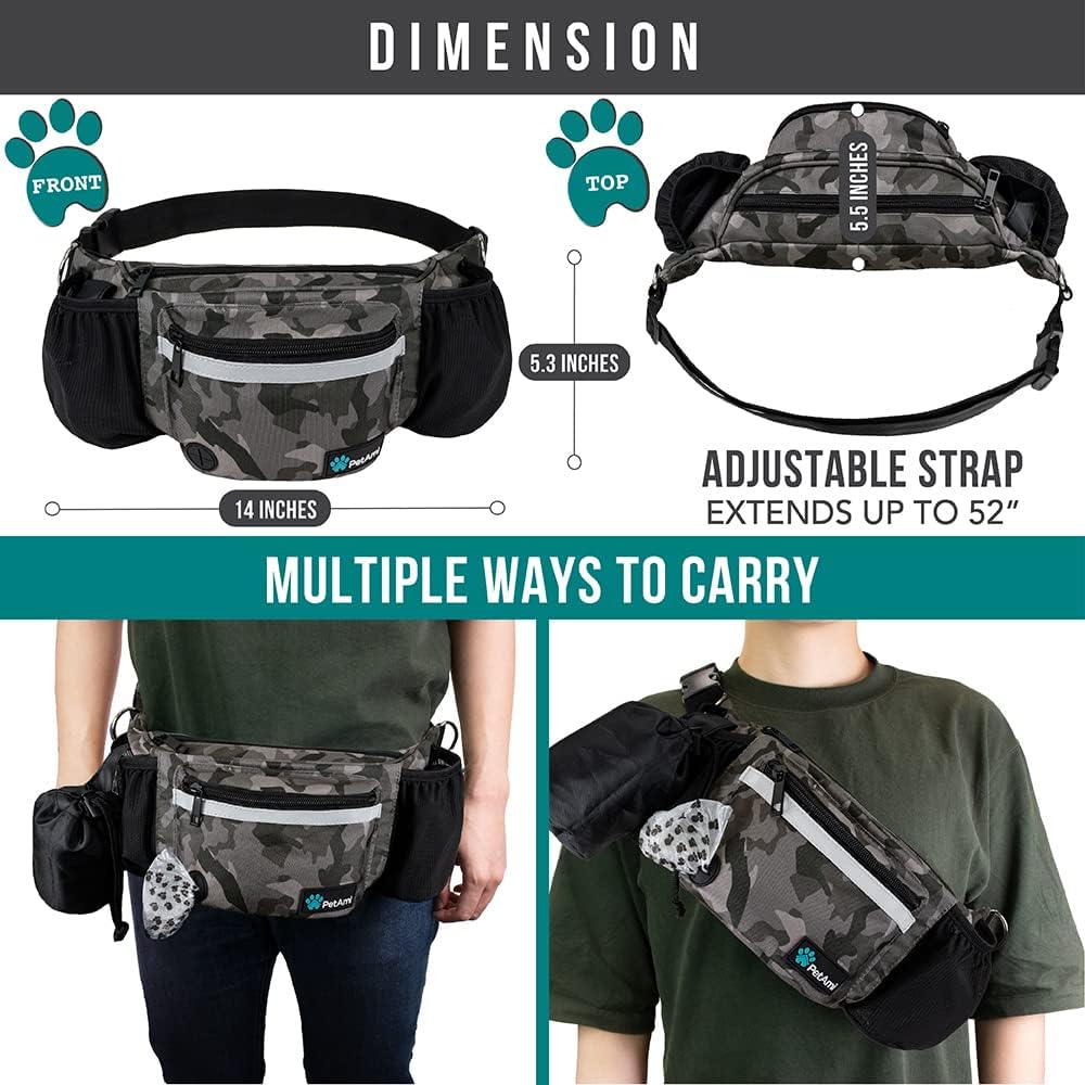 Dog Fanny Pack, Treat Pouch for Dog Walking Training, Camo Black