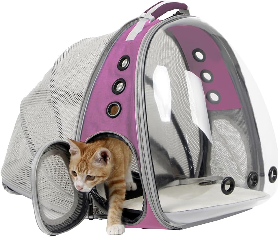 Back Extension Cat Travel Carrier Backpack (Pink, Clear Window)