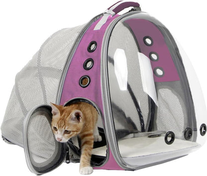 Back Extension Cat Travel Carrier Backpack (Pink, Clear Window)