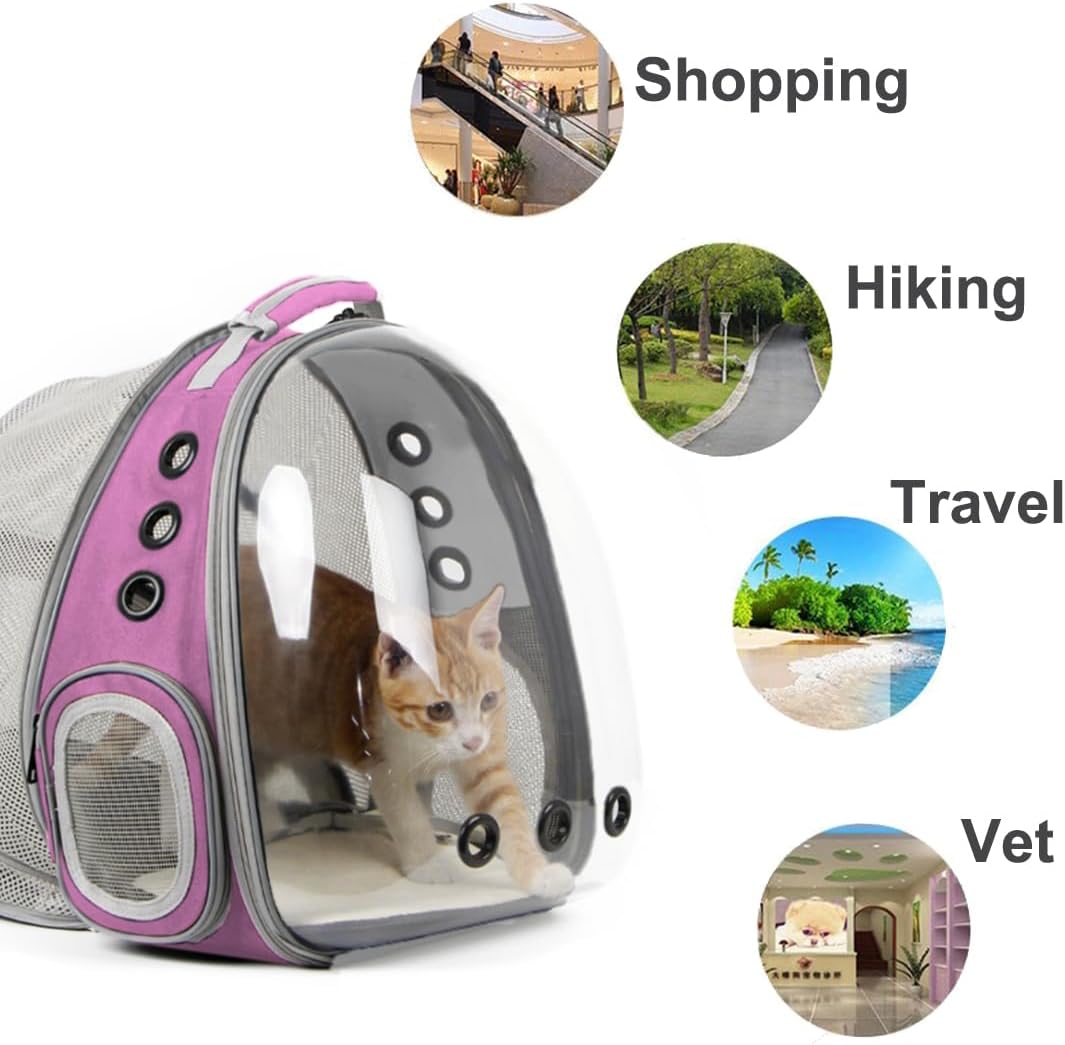 Back Extension Cat Travel Carrier Backpack (Pink, Clear Window)