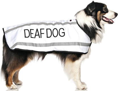 Limited Deaf Dog White Warm Dog Coats S M M L L XL Waterproof Reflective Fleece Lined Prevents Accidents by Warning Others of Your Dog in Advance (M-L Back 17" (43Cm)