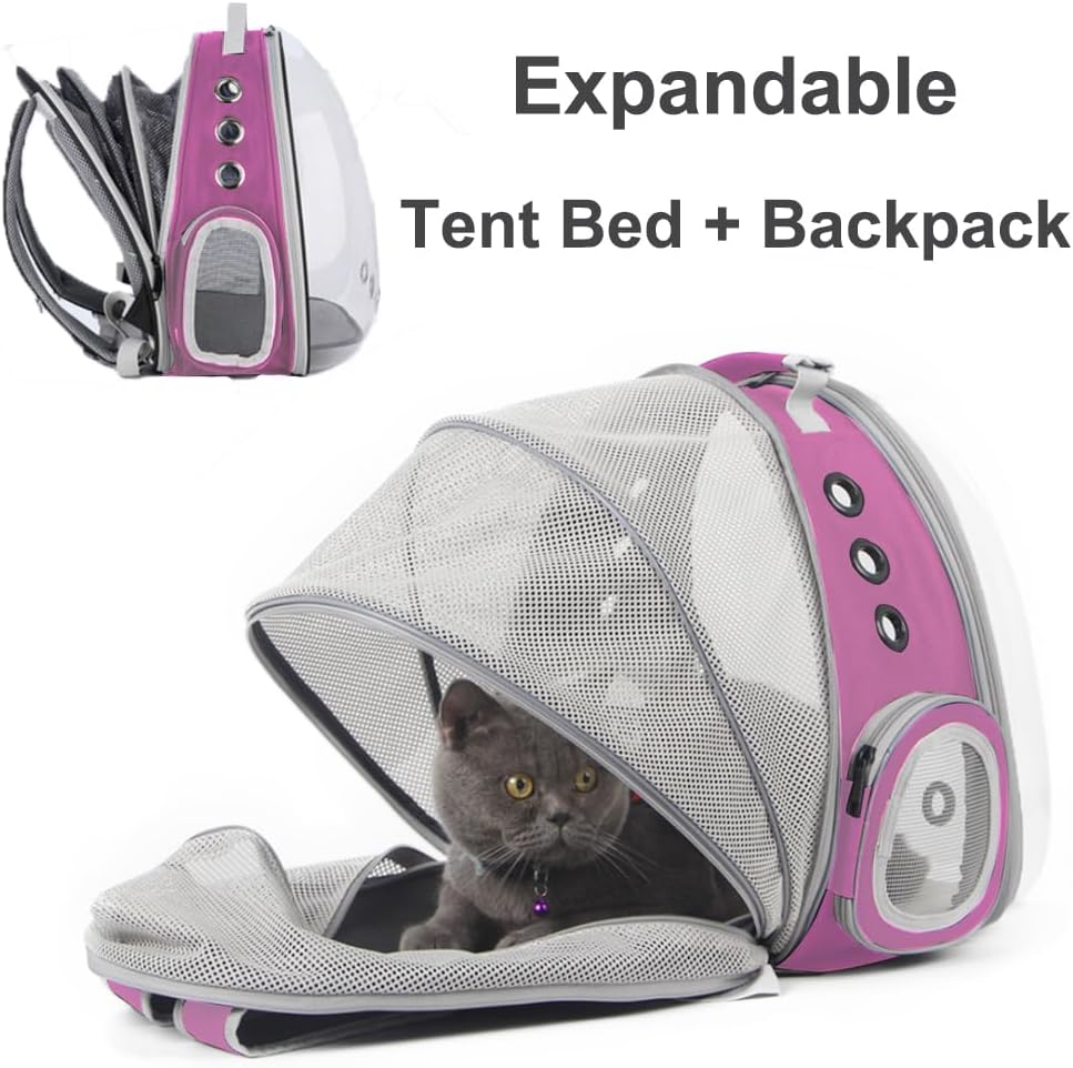 Back Extension Cat Travel Carrier Backpack (Pink, Clear Window)