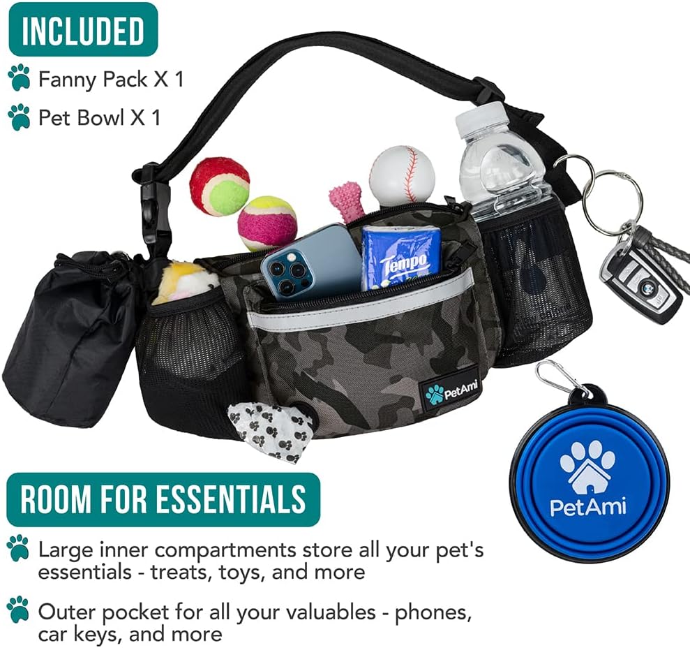 Dog Fanny Pack, Treat Pouch for Dog Walking Training, Camo Black