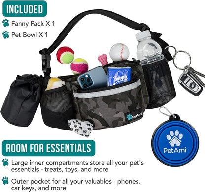 Dog Fanny Pack, Treat Pouch for Dog Walking Training, Camo Black