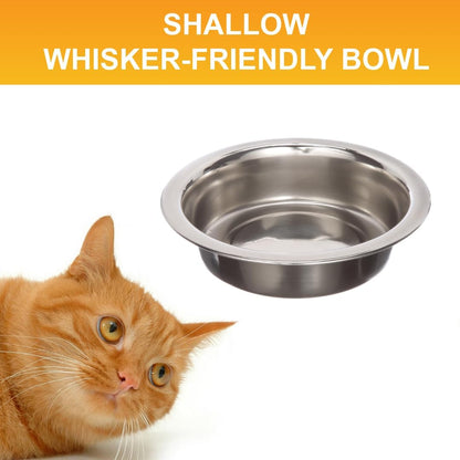 1 Cup (8 Oz.) Shallow Stainless Steel Cat Bowls, Set of 2 Neater Feeder Replacement Bowls (Express & Deluxe), Metal Cat Dishes for Food and Water, Whisker Friendly, Dishwasher Safe