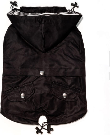 Classic Black Dog Raincoat with Removable Hood - XXS