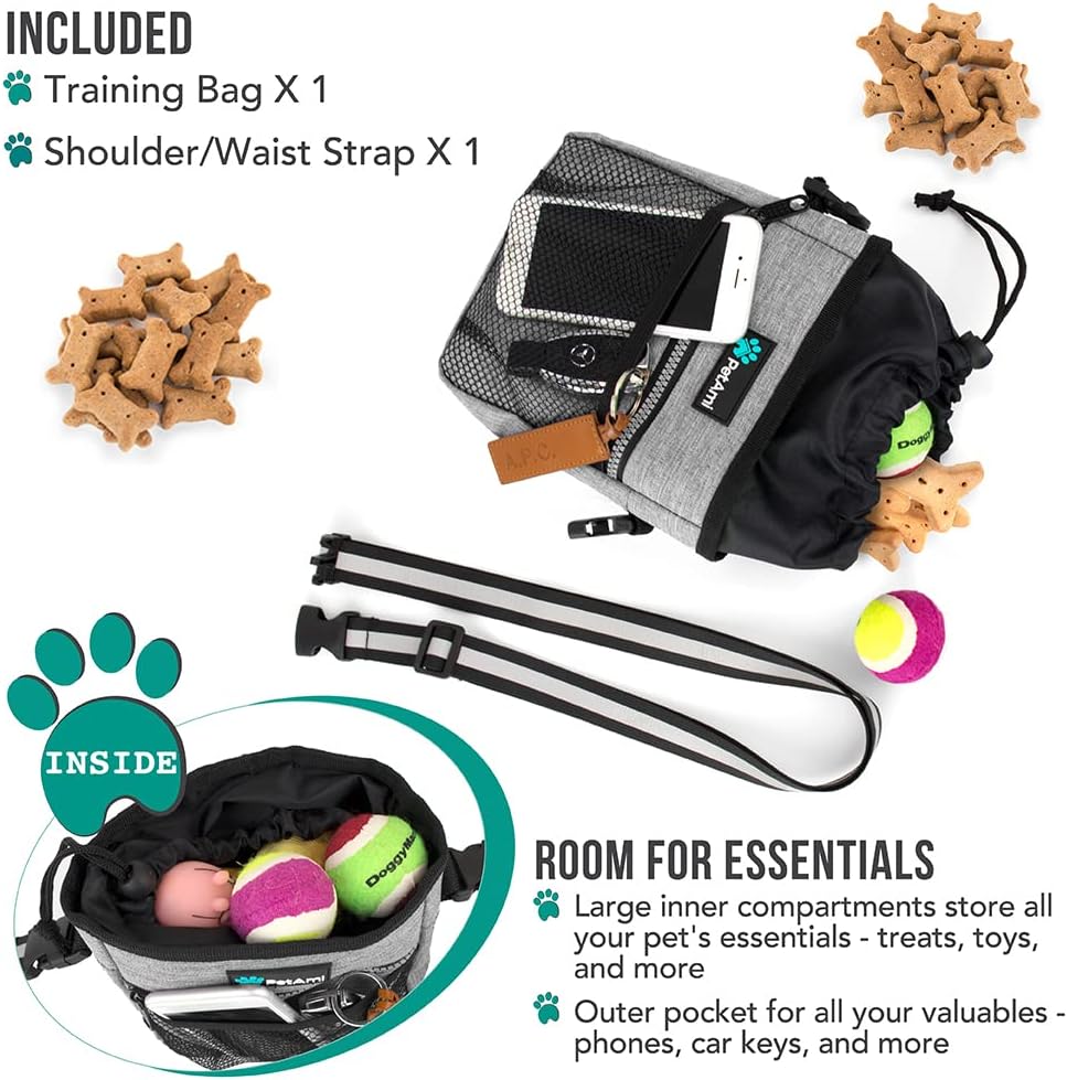 Hands Free Dog Treat Pouch for Training and Walking, Gray