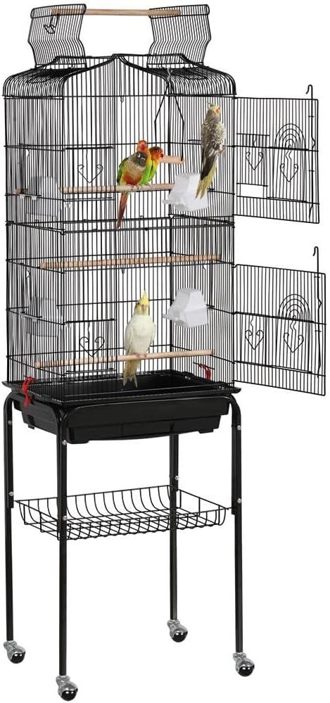 64-Inch Open Top Bird Cage for Parakeets & Cockatiels, Black