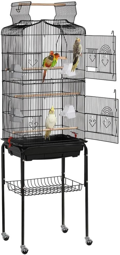 64-Inch Open Top Bird Cage for Parakeets & Cockatiels, Black