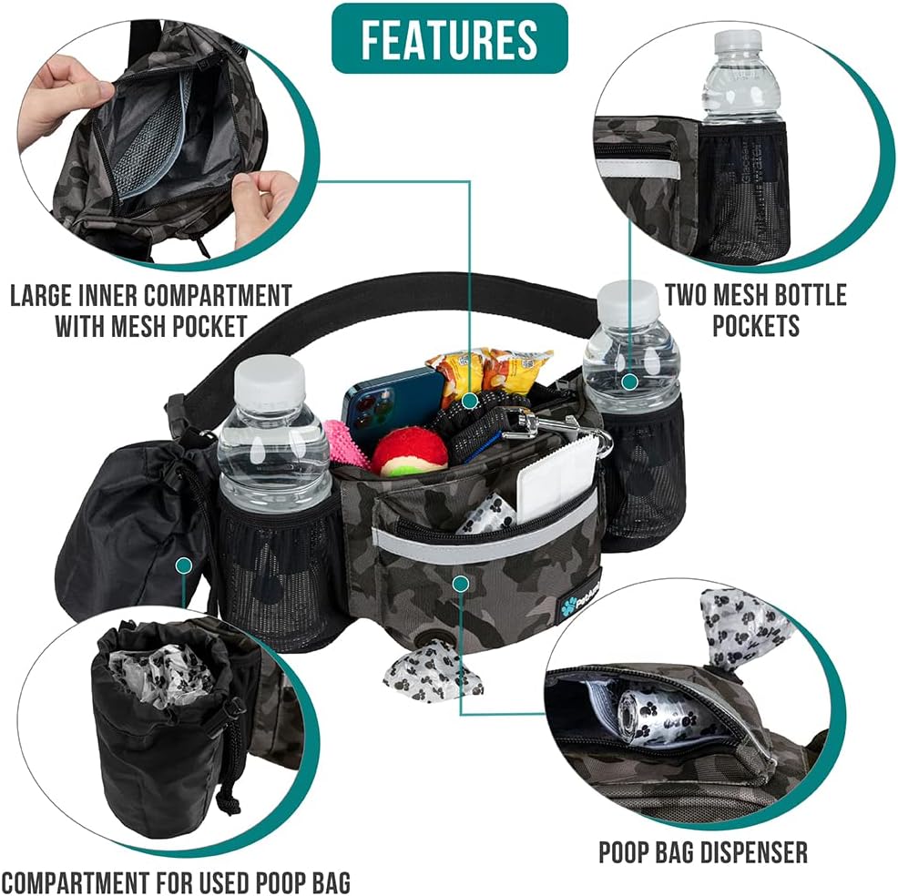 Dog Fanny Pack, Treat Pouch for Dog Walking Training, Camo Black