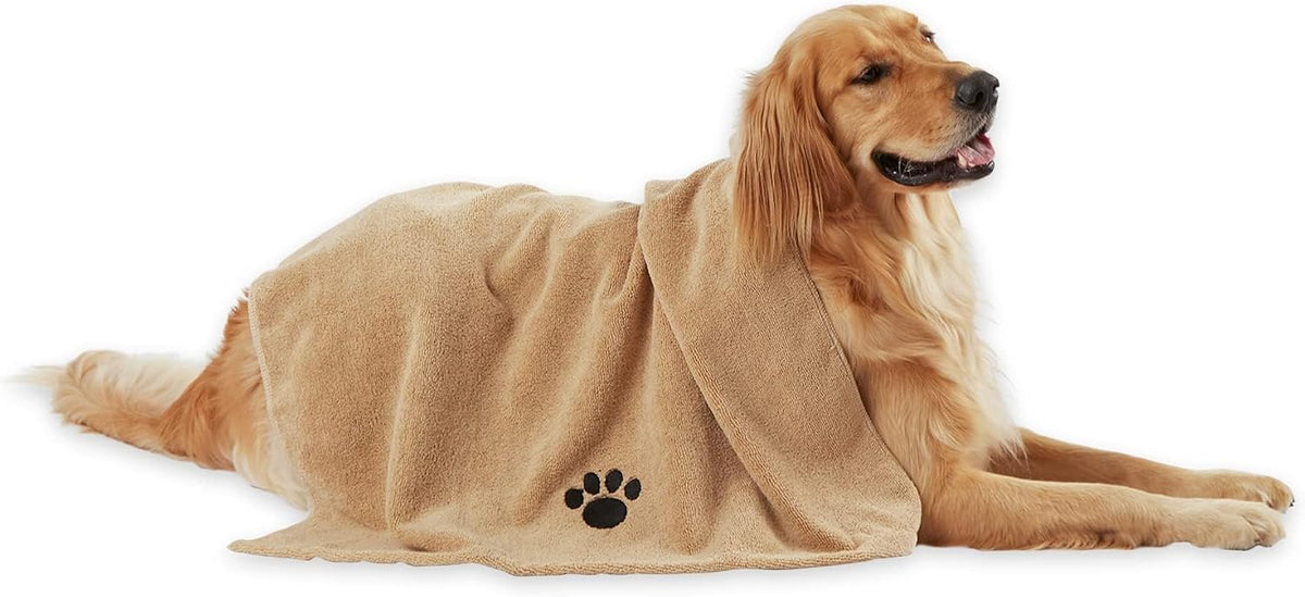 Pet Grooming Towel Collection Absorbent Microfiber X-Large, 41X23.5", Embroidered Taupe