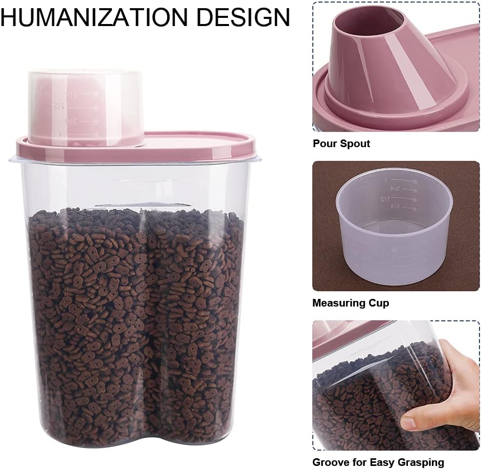2 Pack 2Lb/2.5L Pet Food Storage Container with Measuring Cup for Small Dog, Cat, Waterproof-Bpa Free