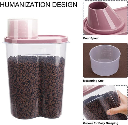 2 Pack 2Lb/2.5L Pet Food Storage Container with Measuring Cup for Small Dog, Cat, Waterproof-Bpa Free