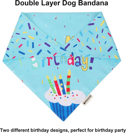 Dog Birthday Hat, Blue Birthday Boy Bandana with Bow Tie, Large
