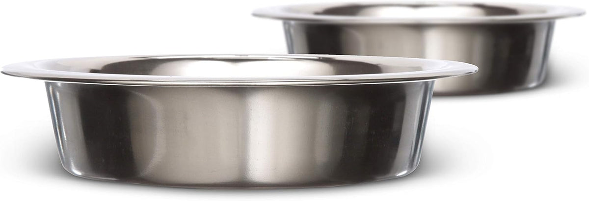 1 Cup (8 Oz.) Shallow Stainless Steel Cat Bowls, Set of 2 Neater Feeder Replacement Bowls (Express & Deluxe), Metal Cat Dishes for Food and Water, Whisker Friendly, Dishwasher Safe