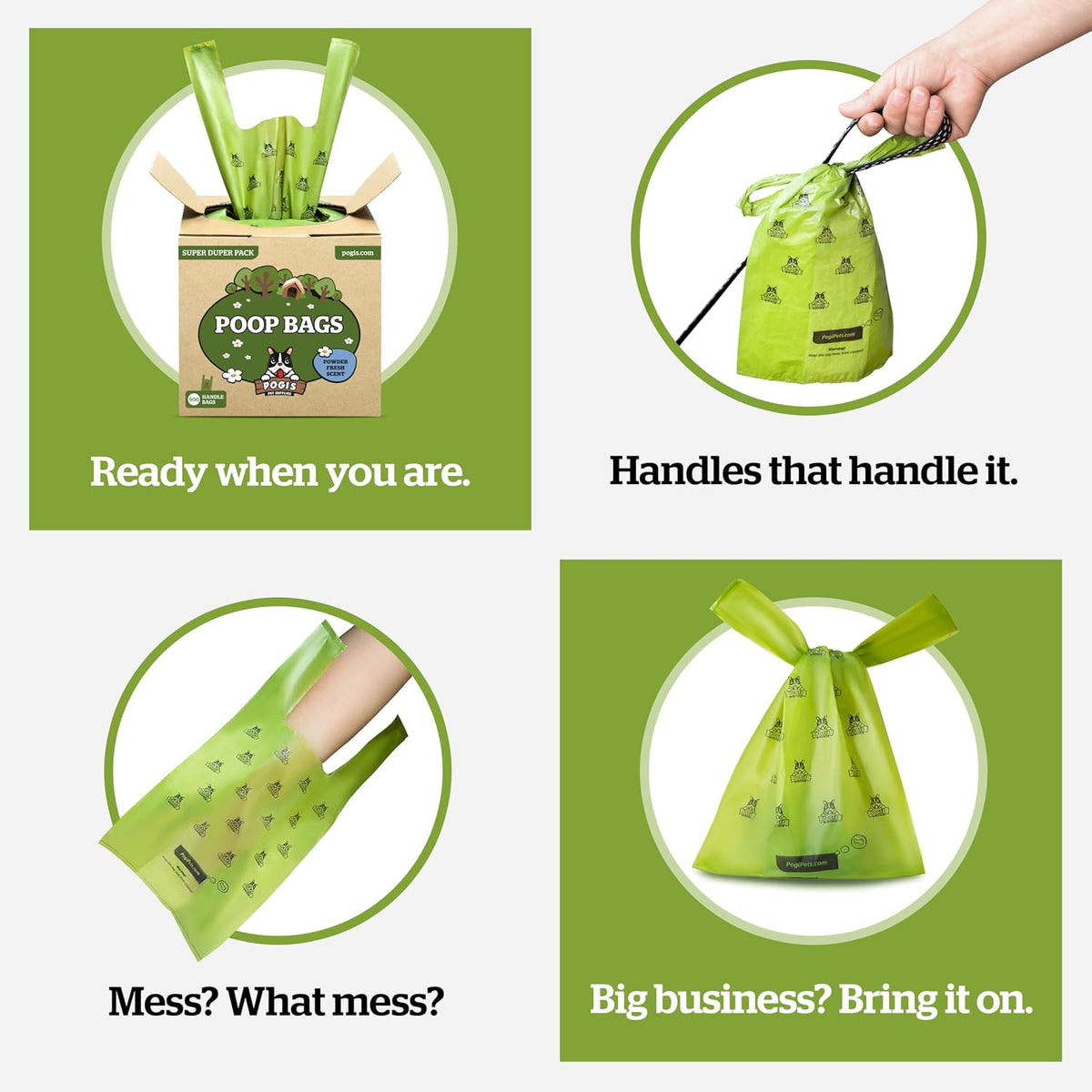 Pogi'S Large Dog Poop Bags with Handles, Unscented, Extra Thick, 900 Bags