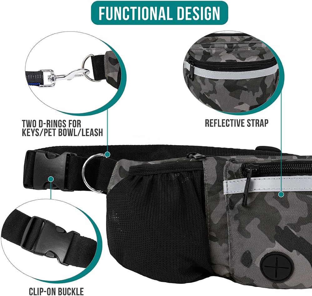 Dog Fanny Pack, Treat Pouch for Dog Walking Training, Camo Black